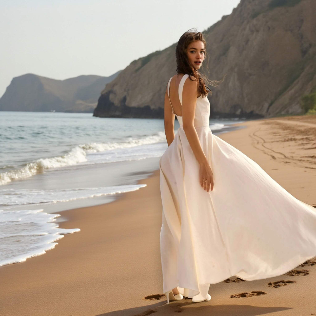Wrap Linen Maxi Dress, Square Neck Slit Maxi Dress