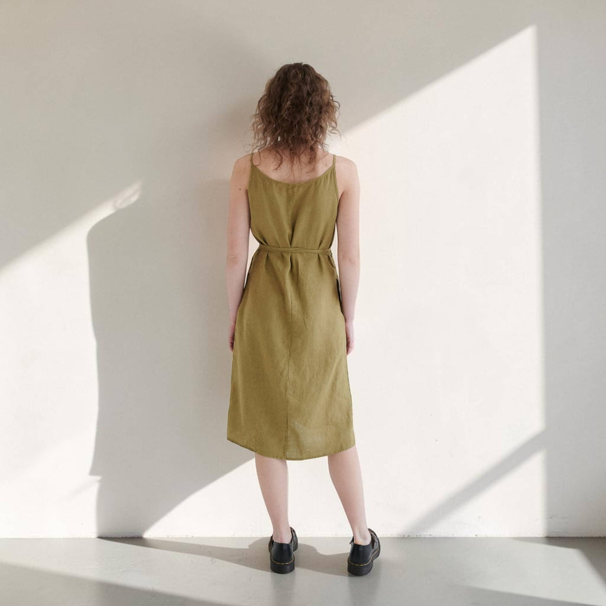 Wrap Linen Midi Dress, V Neck Strap