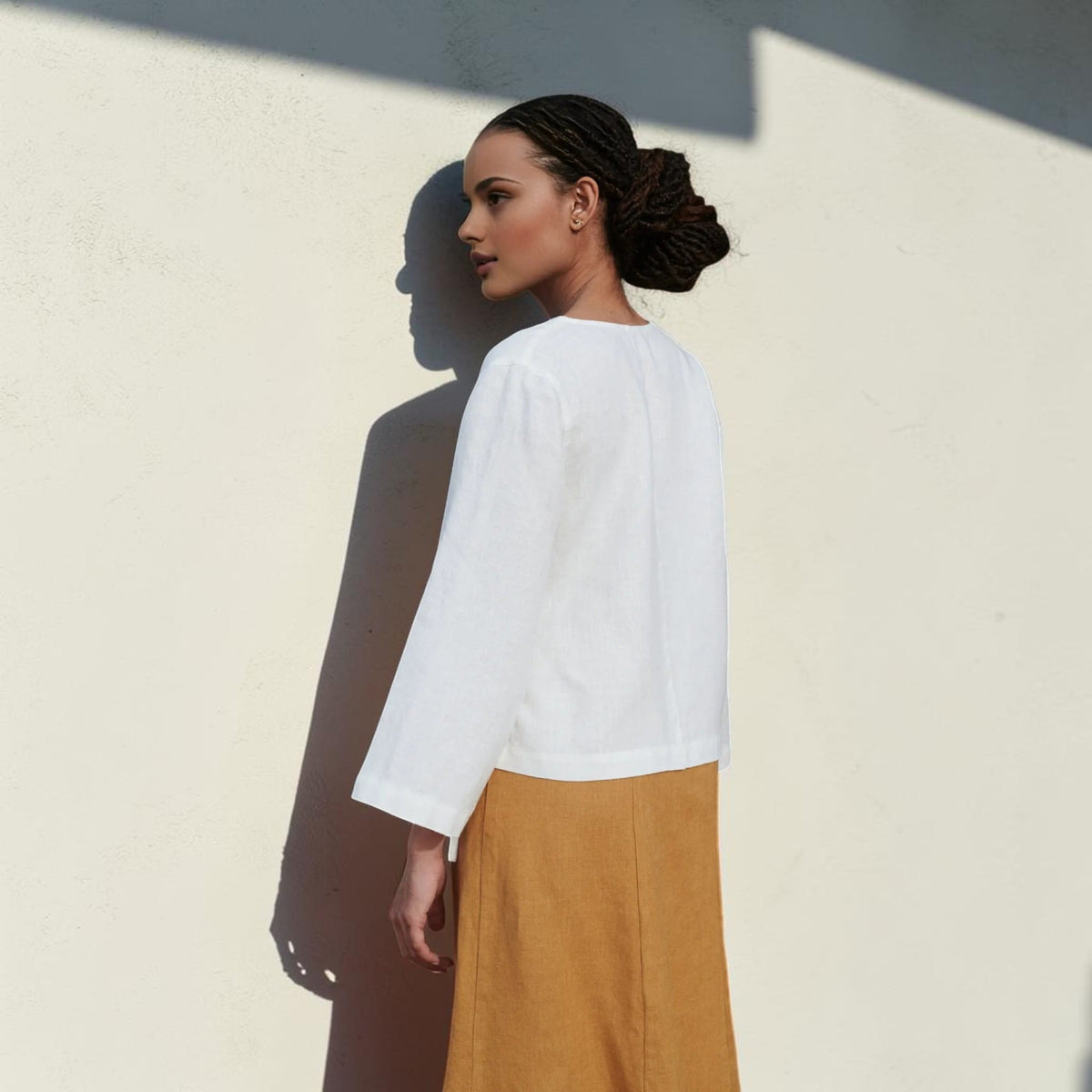 Wrap Linen Top, V Neck 3/4 Sleeve