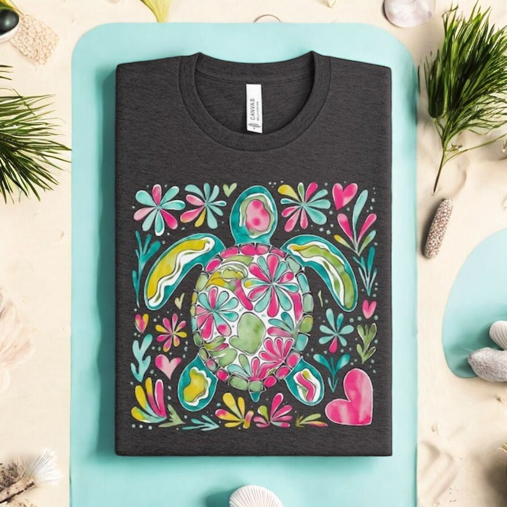 Boho Turtle Shirt, Summer Beach Tee
