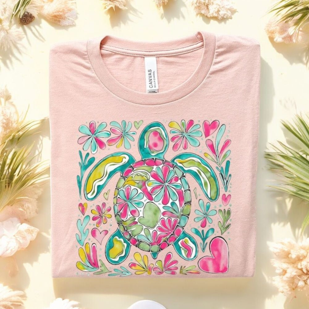 Boho Turtle Shirt, Summer Beach Tee