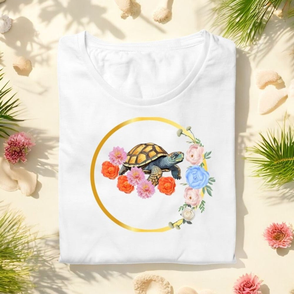 Botanical Turtle Tee, Eco-Friendly Cotton Shirt