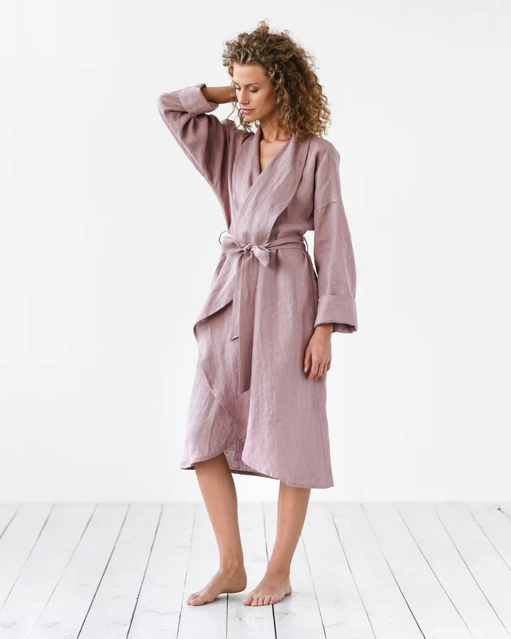 Linen robe in Woodrose