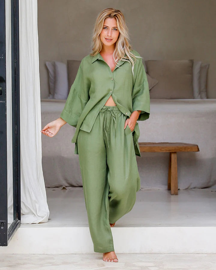 Linen pajama set AVEIRA in Forest green