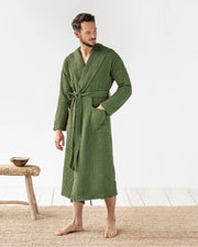 Men's waffle linen robe in Forest green